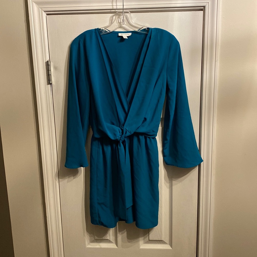 topshop teal tiffany knot mini dress